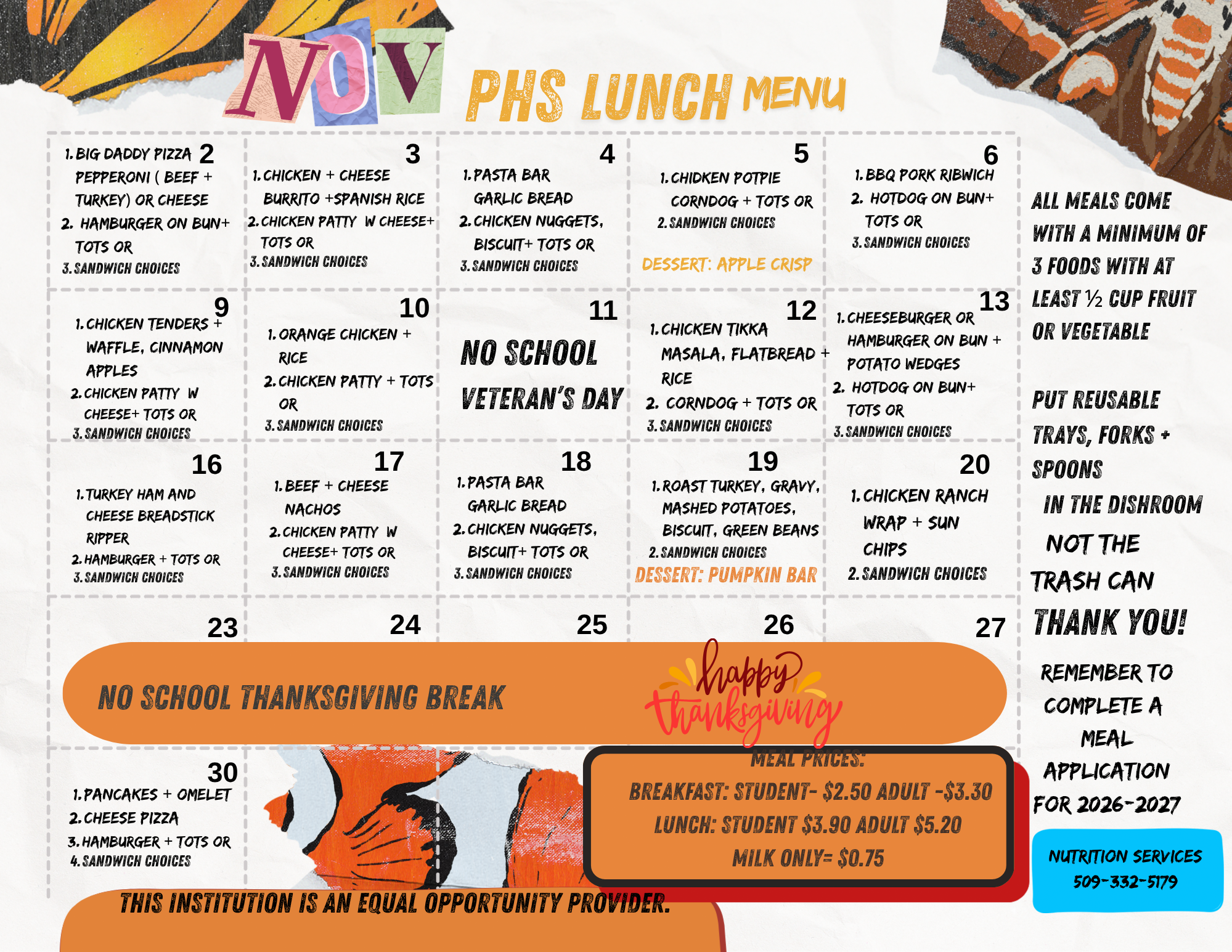 PHS November menu